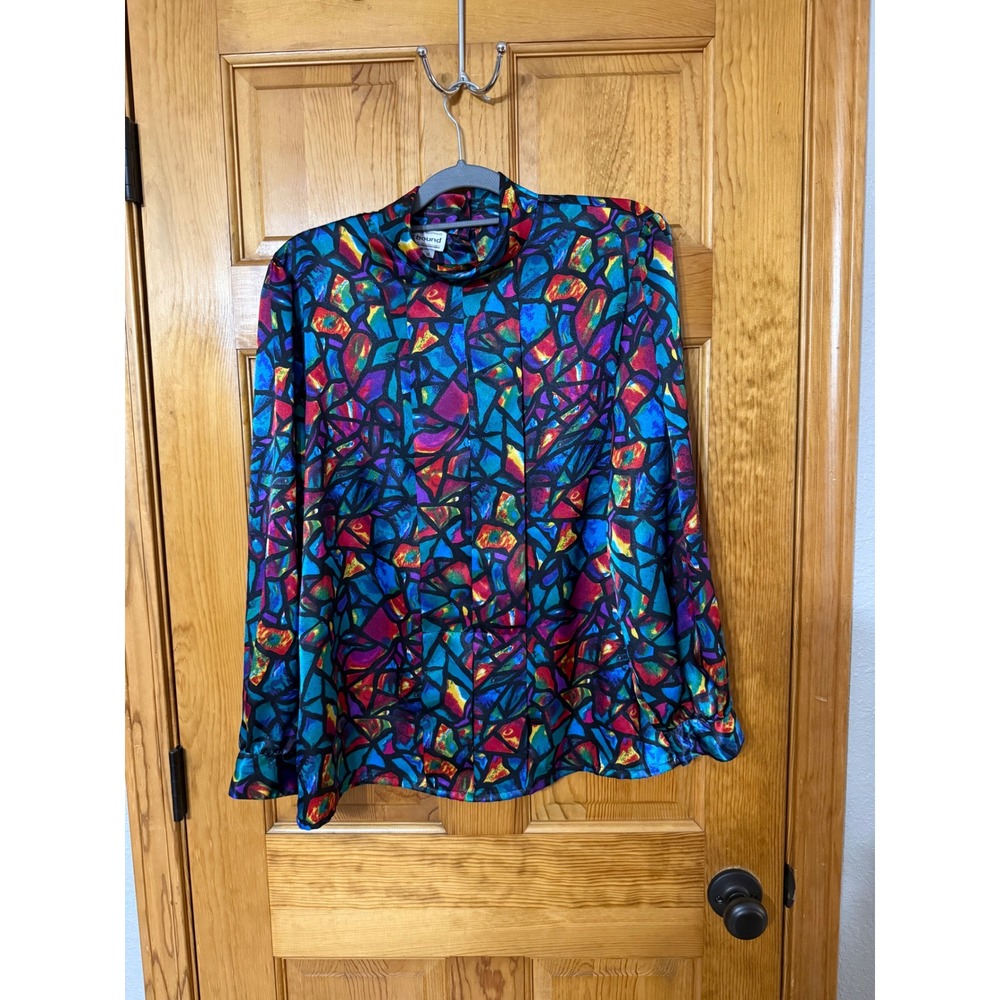 Westbound Women's Multicolored Stained Glass Print Mock Neck Long Sleeve Size 14